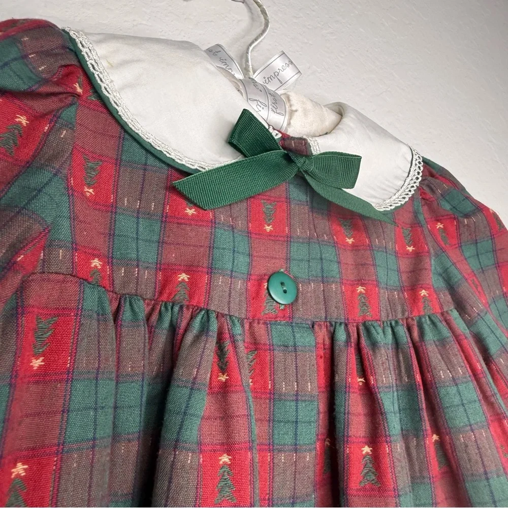 Sophie Rose Plaid Holiday Dress with Bear and Tree Appliqué